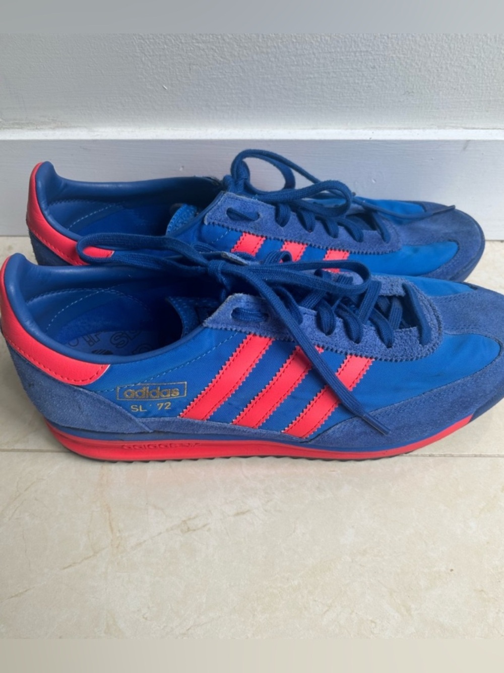 Adidas SL 72 sneakers blue nylon red suede overlays and  3-stripe men’s 11.5